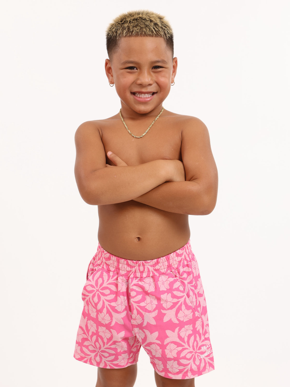 Luxe Hybrid Boy's Shorts in Pink Puakenikeni Quilt