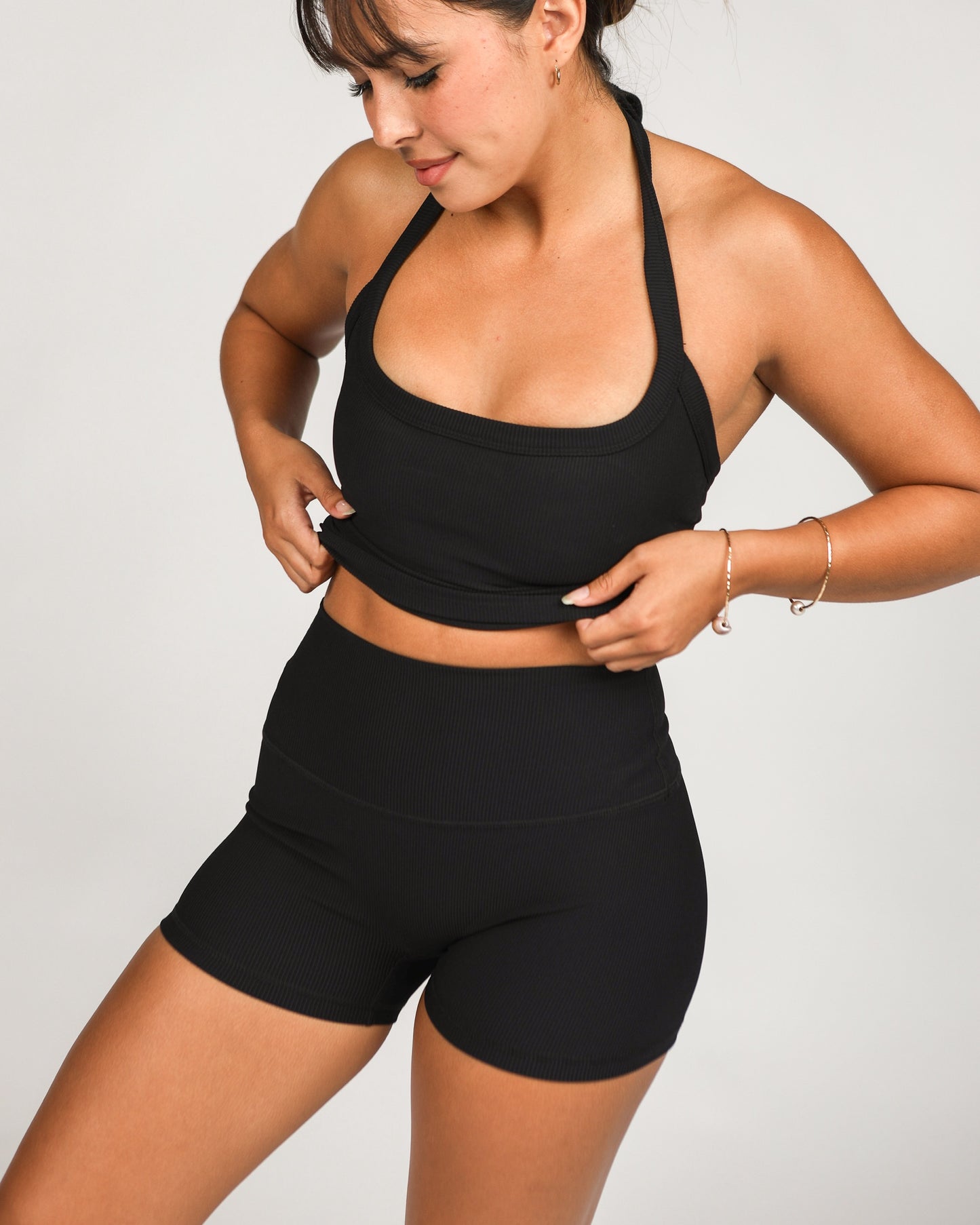 Essential 3" Biker Short in Ribbed Black