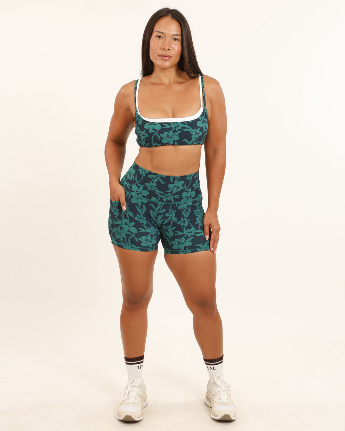 Double Layer Scoop Neck Top in Teal Orchid Lei