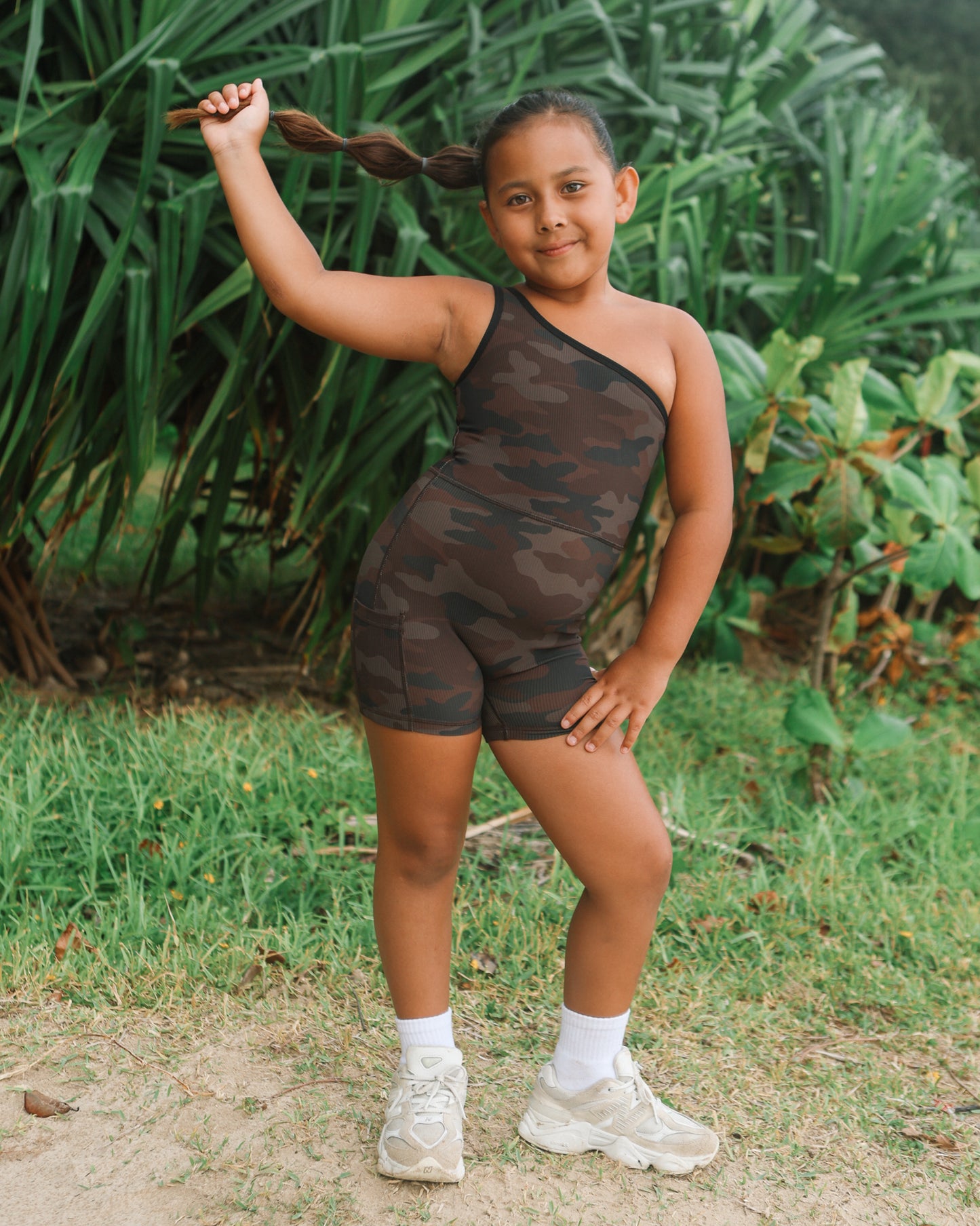 Mini One Shoulder Jumpsuit in Brown Camo
