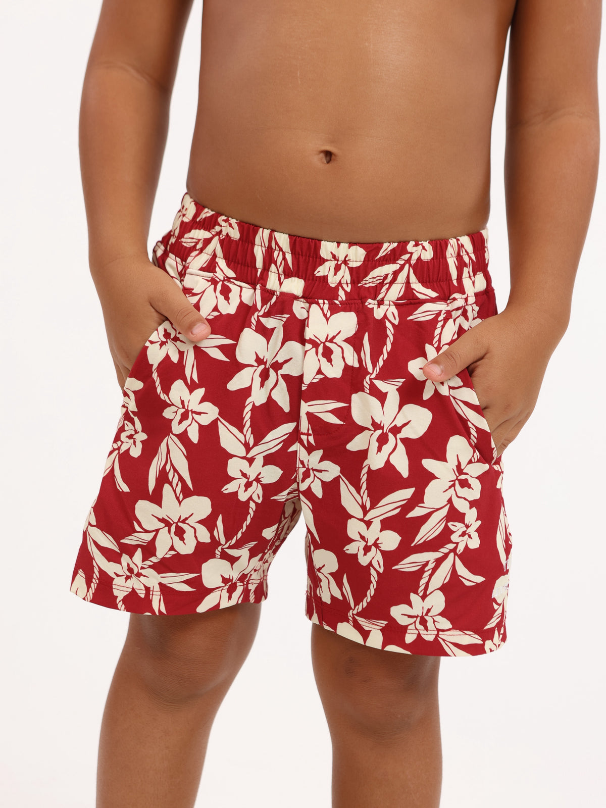 Luxe Hybrid Boy's Shorts in Red Orchid Lei