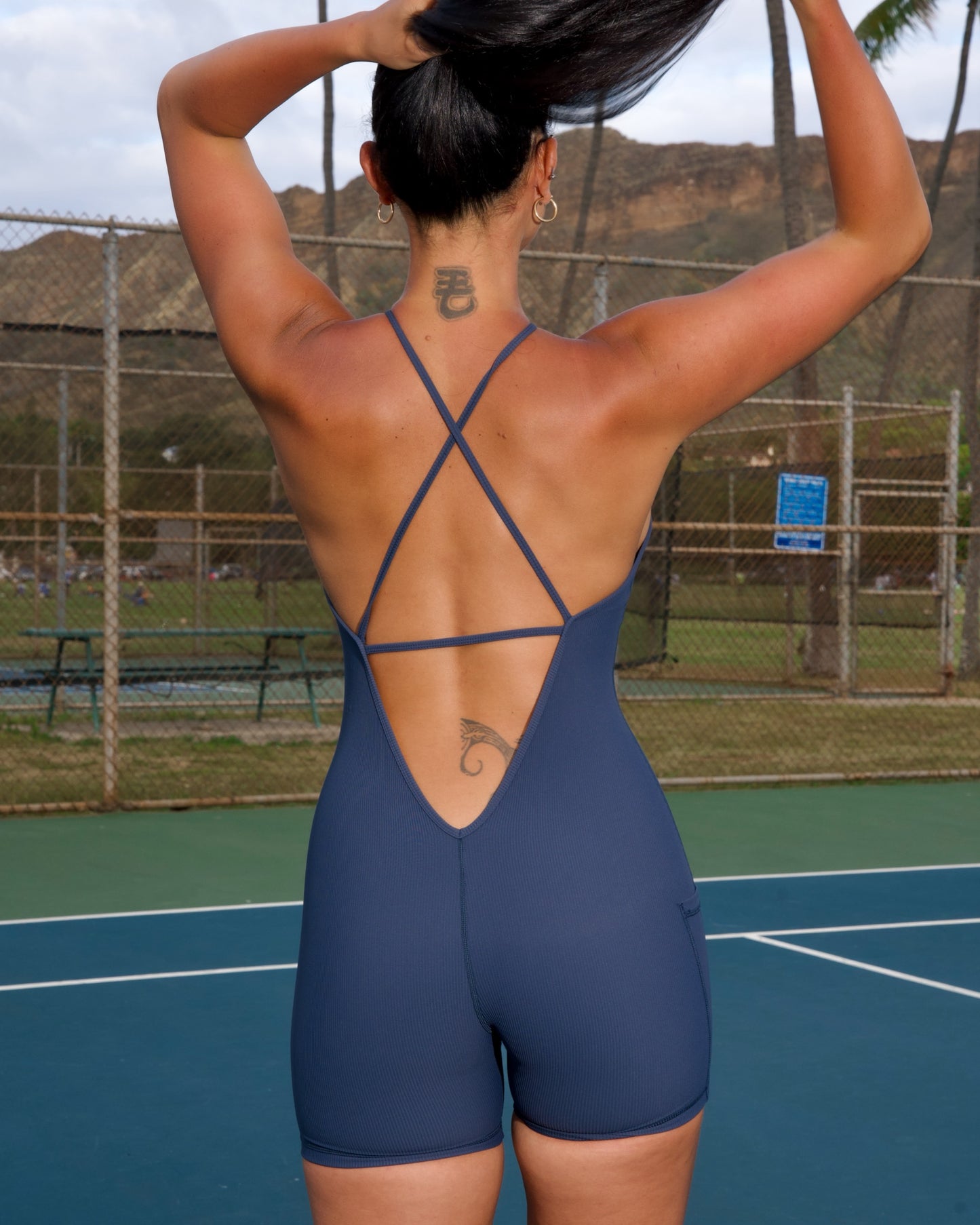 Azure V-Back Jumpsuit in Ribbed Denim