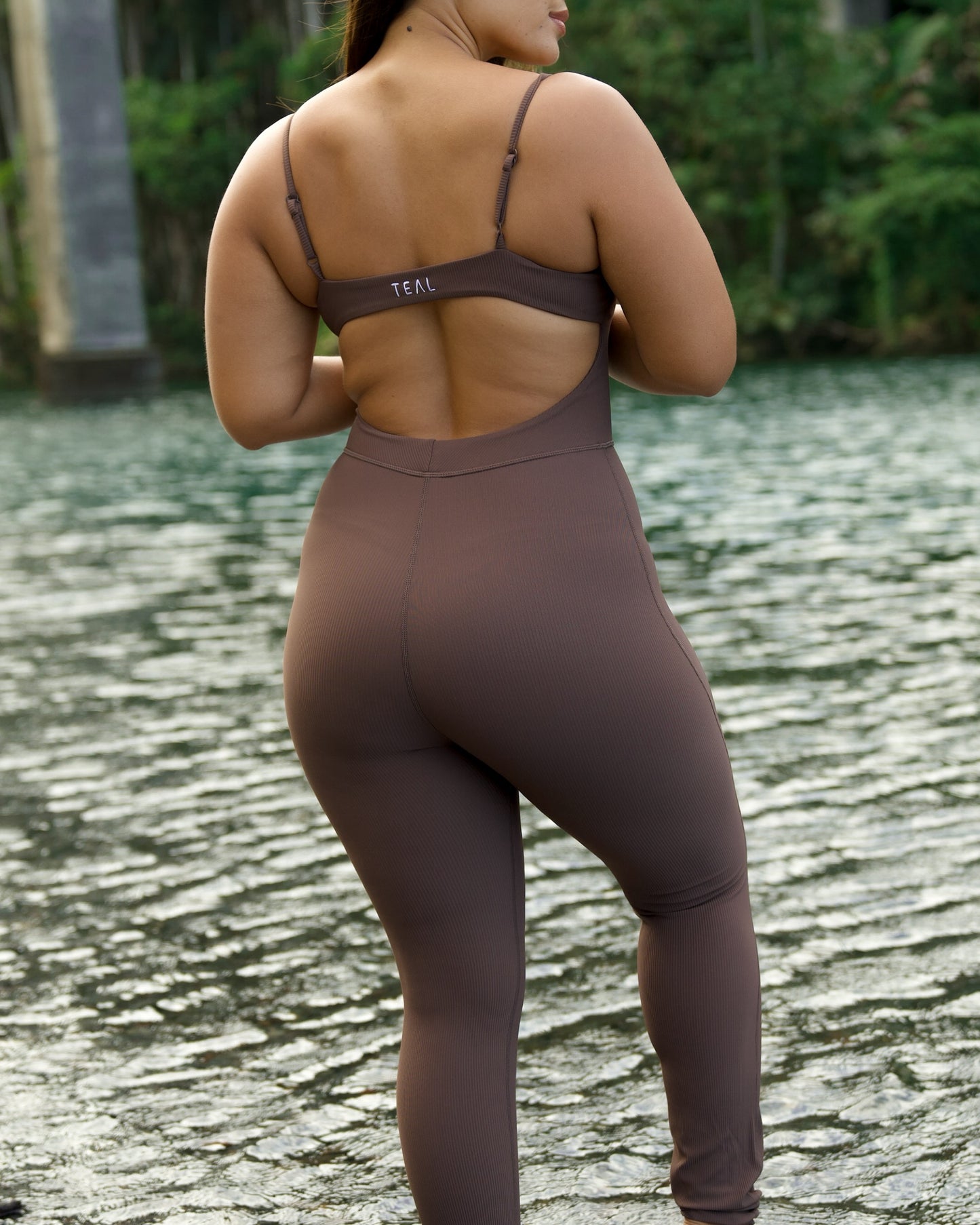 Long Kayla Jumpsuit in Ribbed Mocha