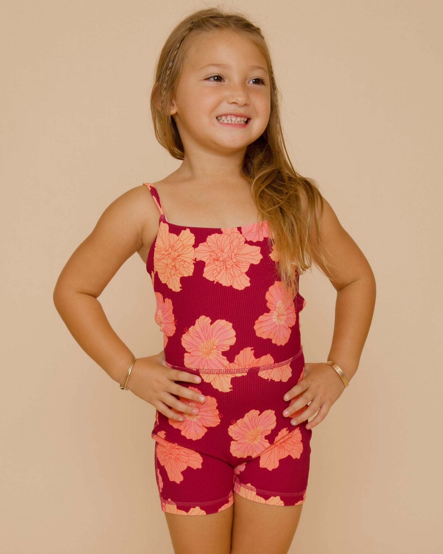 Mini Kayla Jumpsuit in Summer Hibiscus - Anemone
