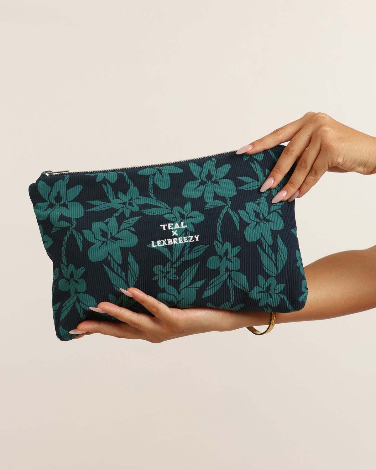 Zipper Pouch in Teal Orchid Lei