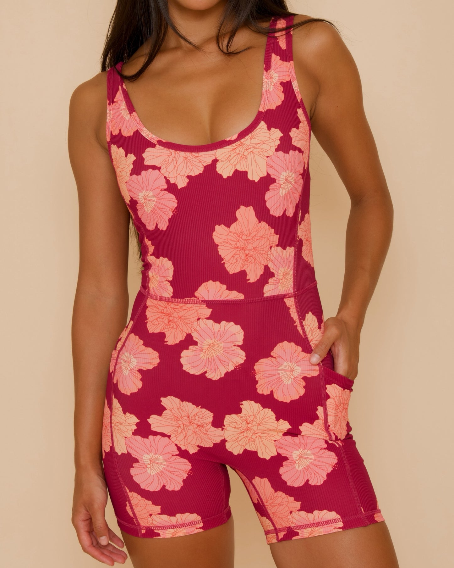 Britt Jumpsuit in Summer Hibiscus - Anemone