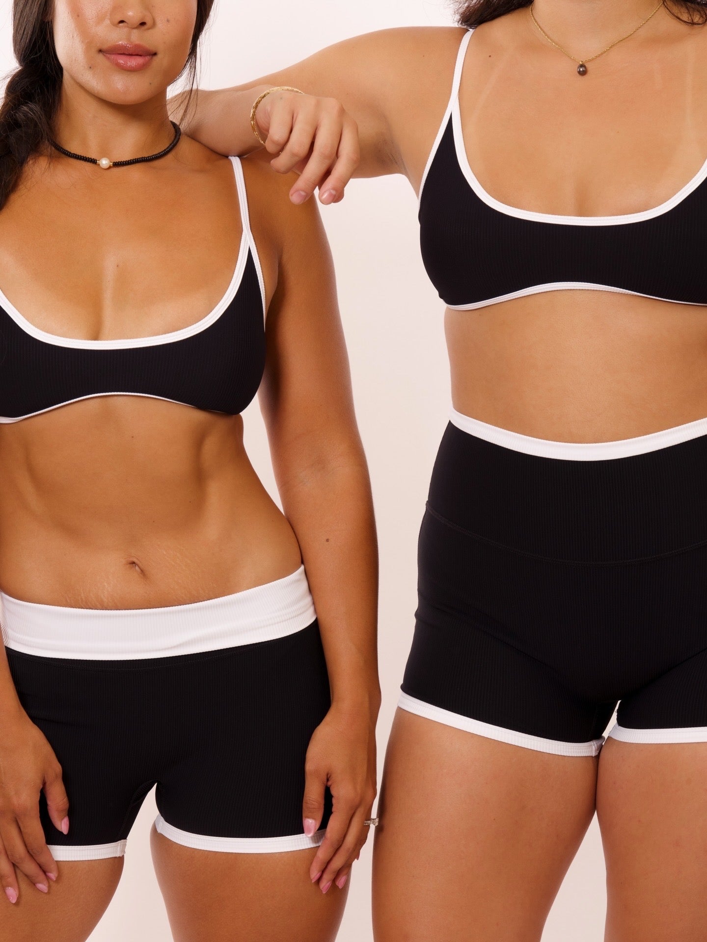 4" Biker Short in Ribbed Black w/ White Trim