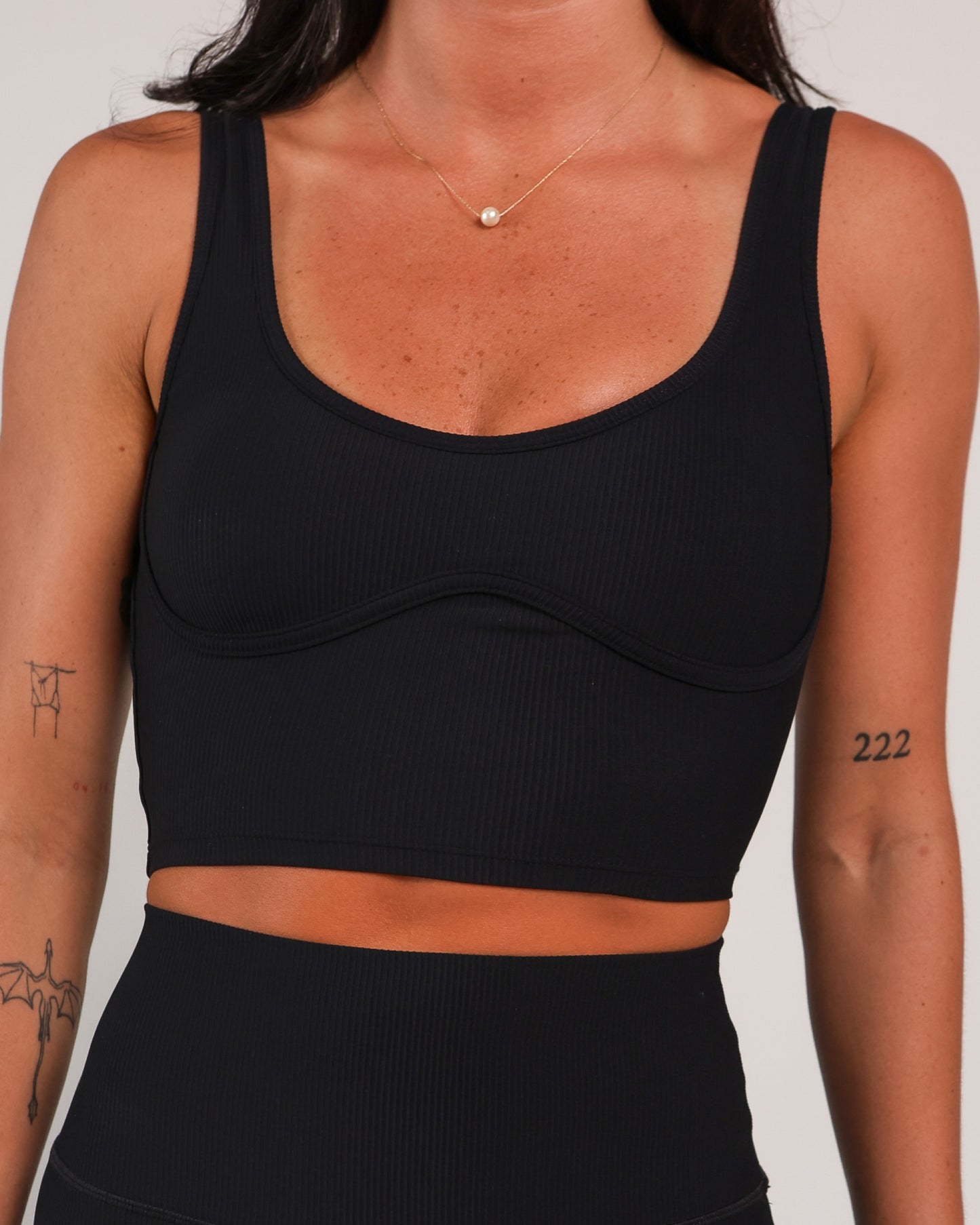 Aura Cropped Tank in Ribbed Black