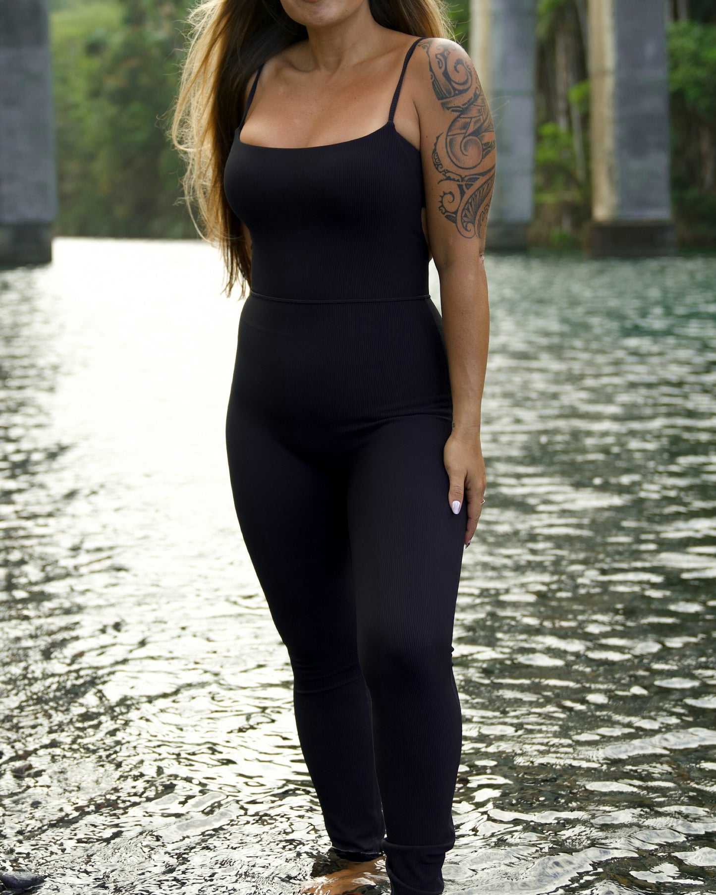Long Kayla Jumpsuit in Ribbed Black