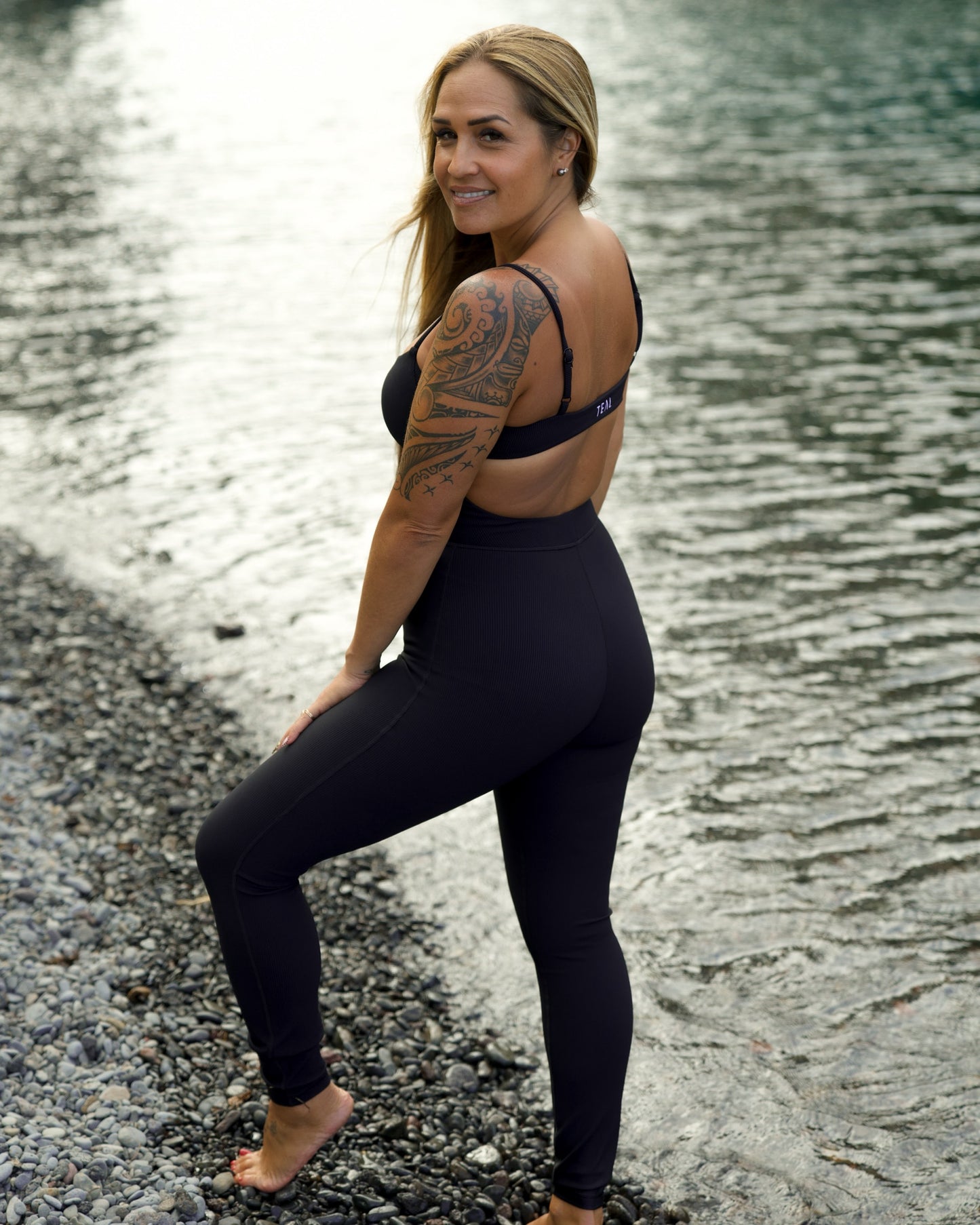 Long Kayla Jumpsuit in Ribbed Black