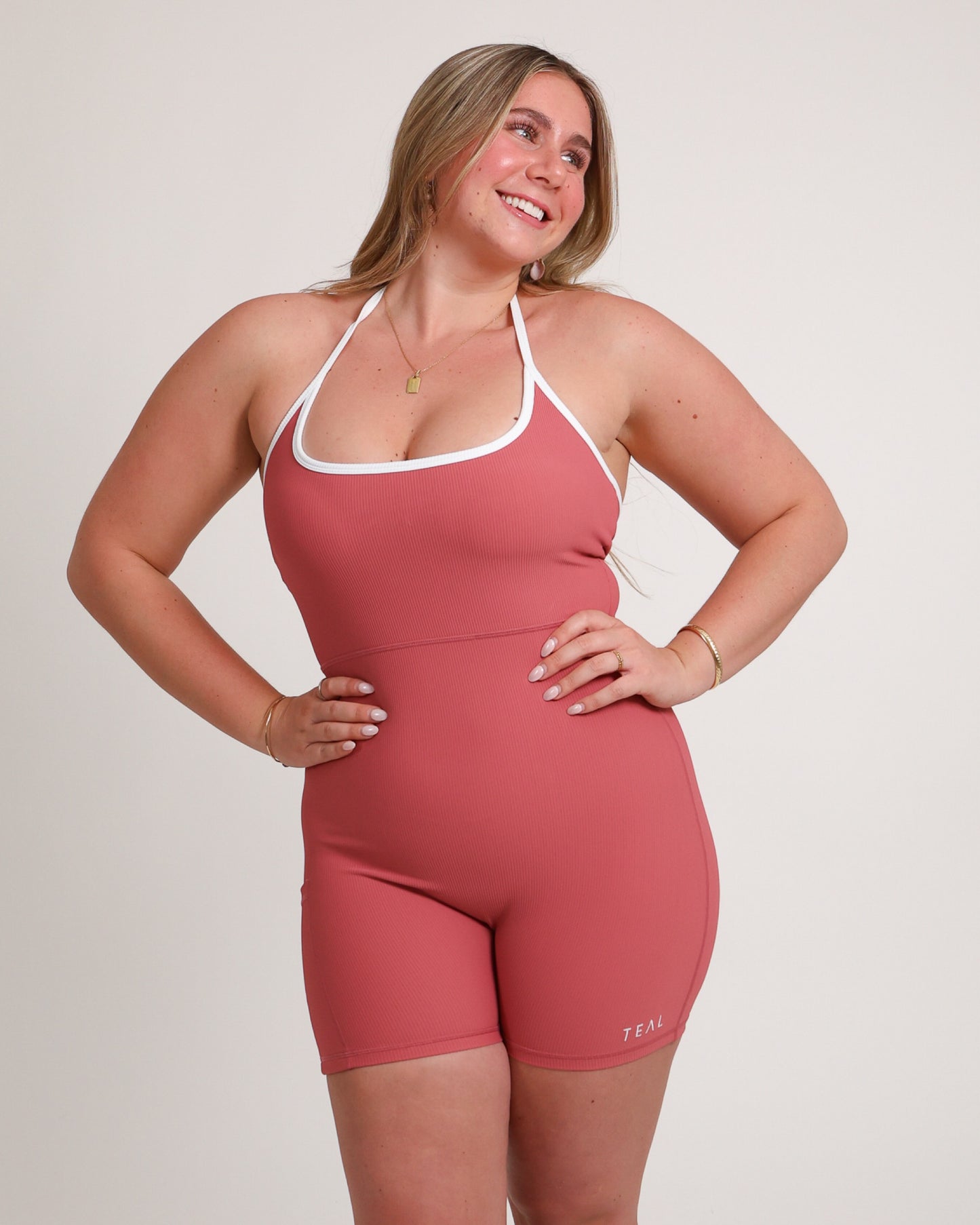 Lei Halter Jumpsuit in Coral Pink