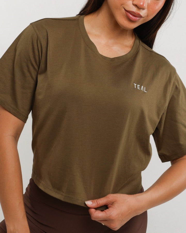 Everyday Tie Back Tee in Moss