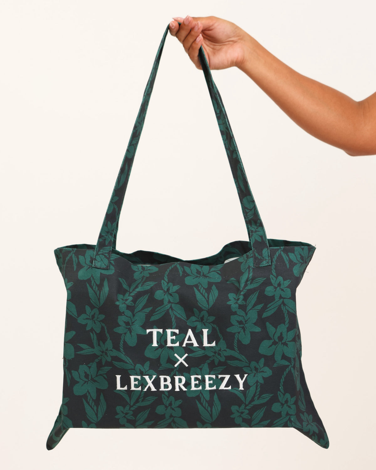 Shopping Tote in Teal Orchid Lei