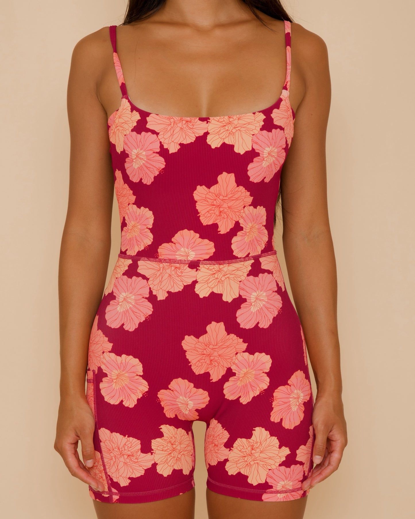 Kayla Jumpsuit in Summer Hibiscus - Anemone