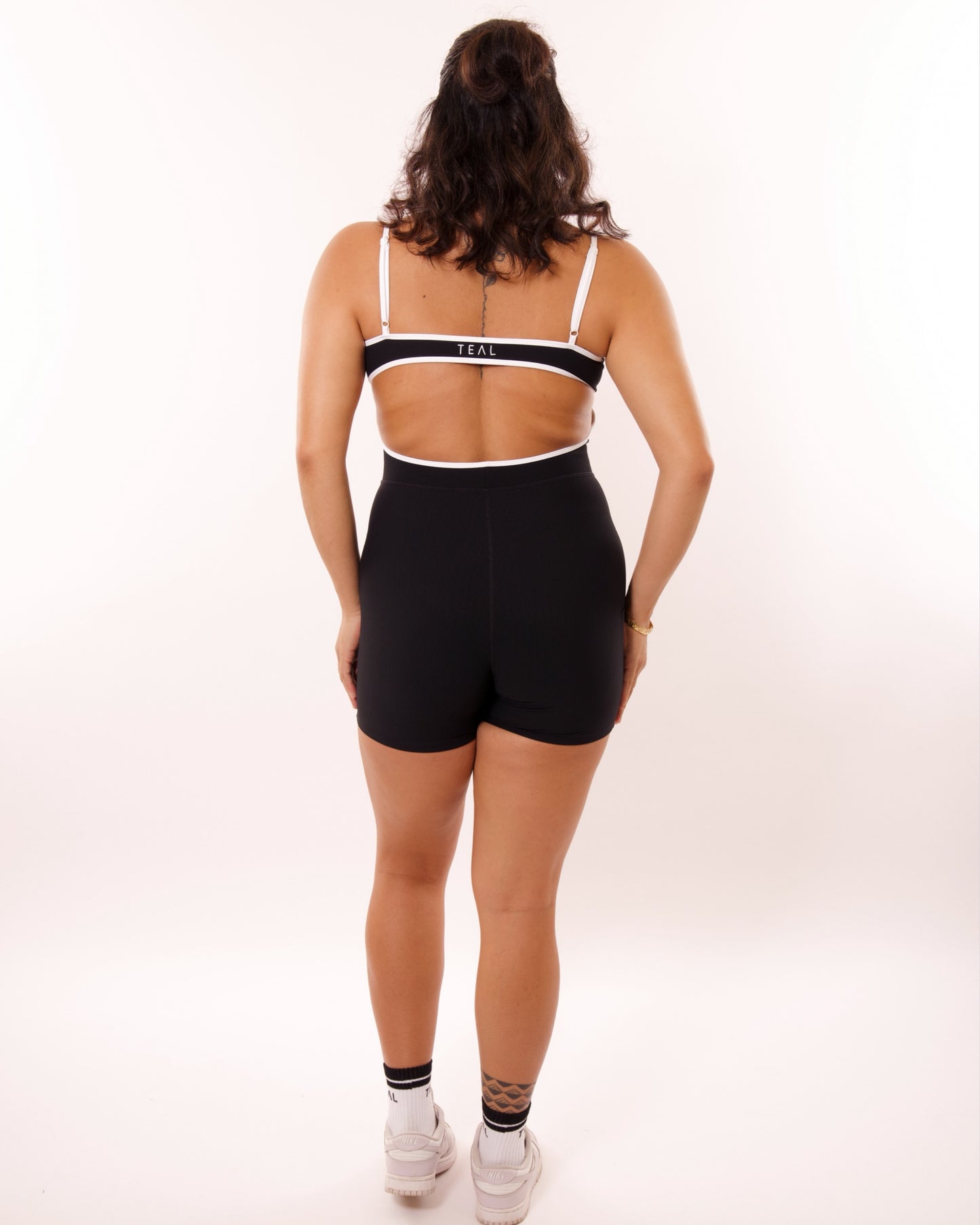 Kayla Jumpsuit in Ribbed Black w/ White Trim