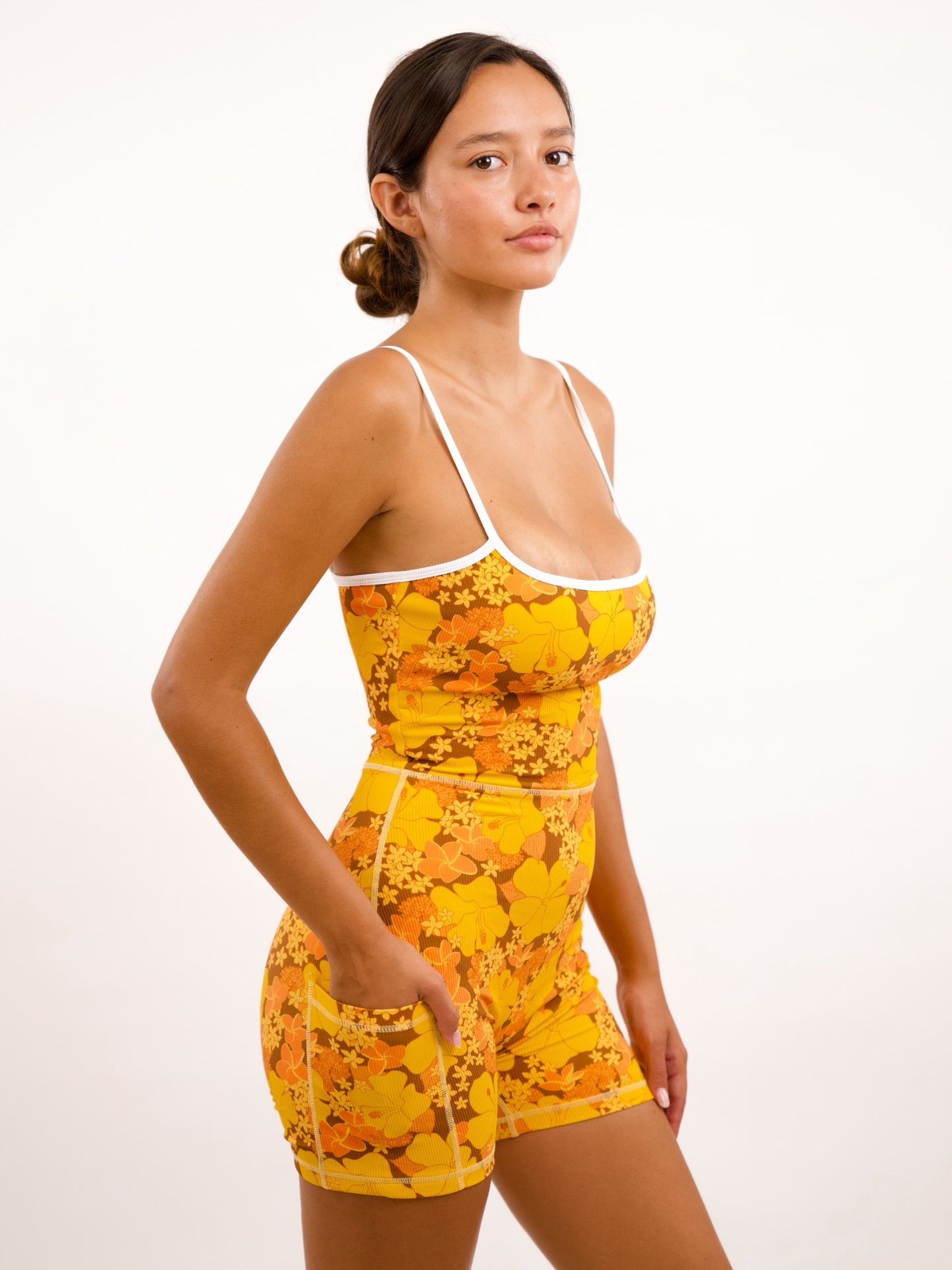 Kayla 2.0 Jumpsuit in Retro Bloom Sunshine w/ Trim