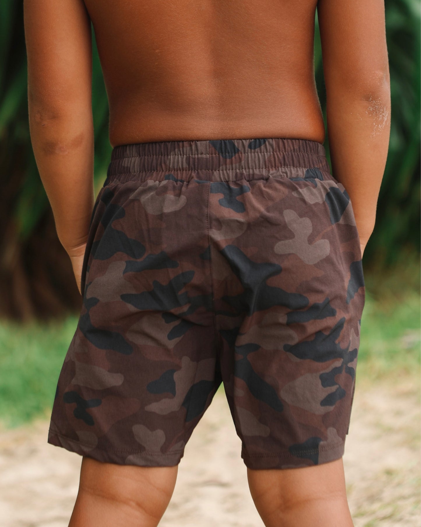 Luxe Hybrid Boy's Shorts in Brown Camo