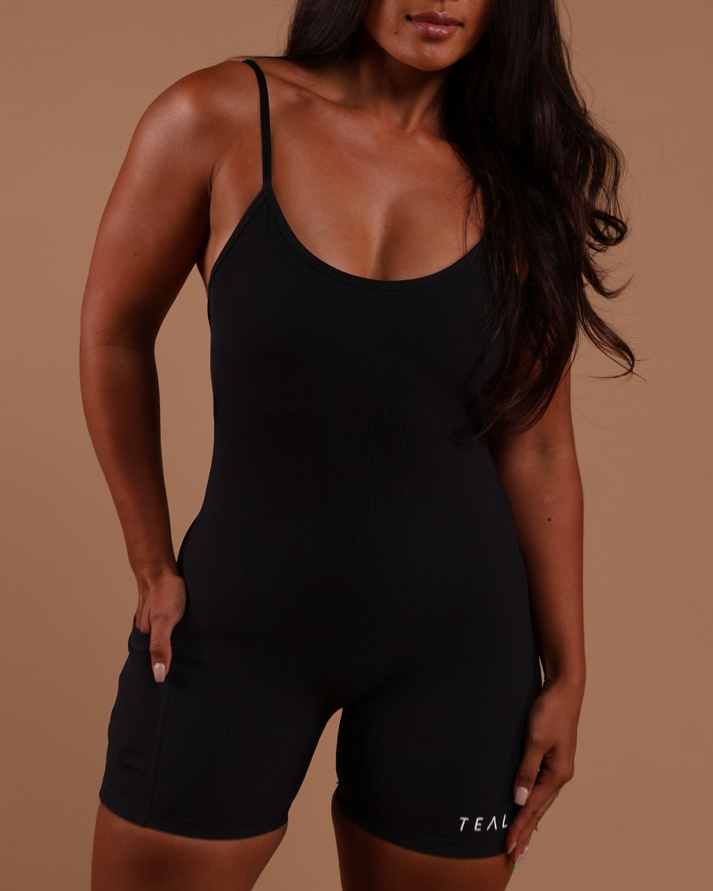 NEW Azure V-Back Jumpsuit in Ribbed Black