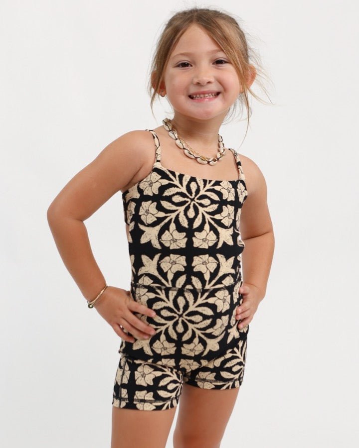 Mini Kayla Jumpsuit in Black Puakenikeni Quilt