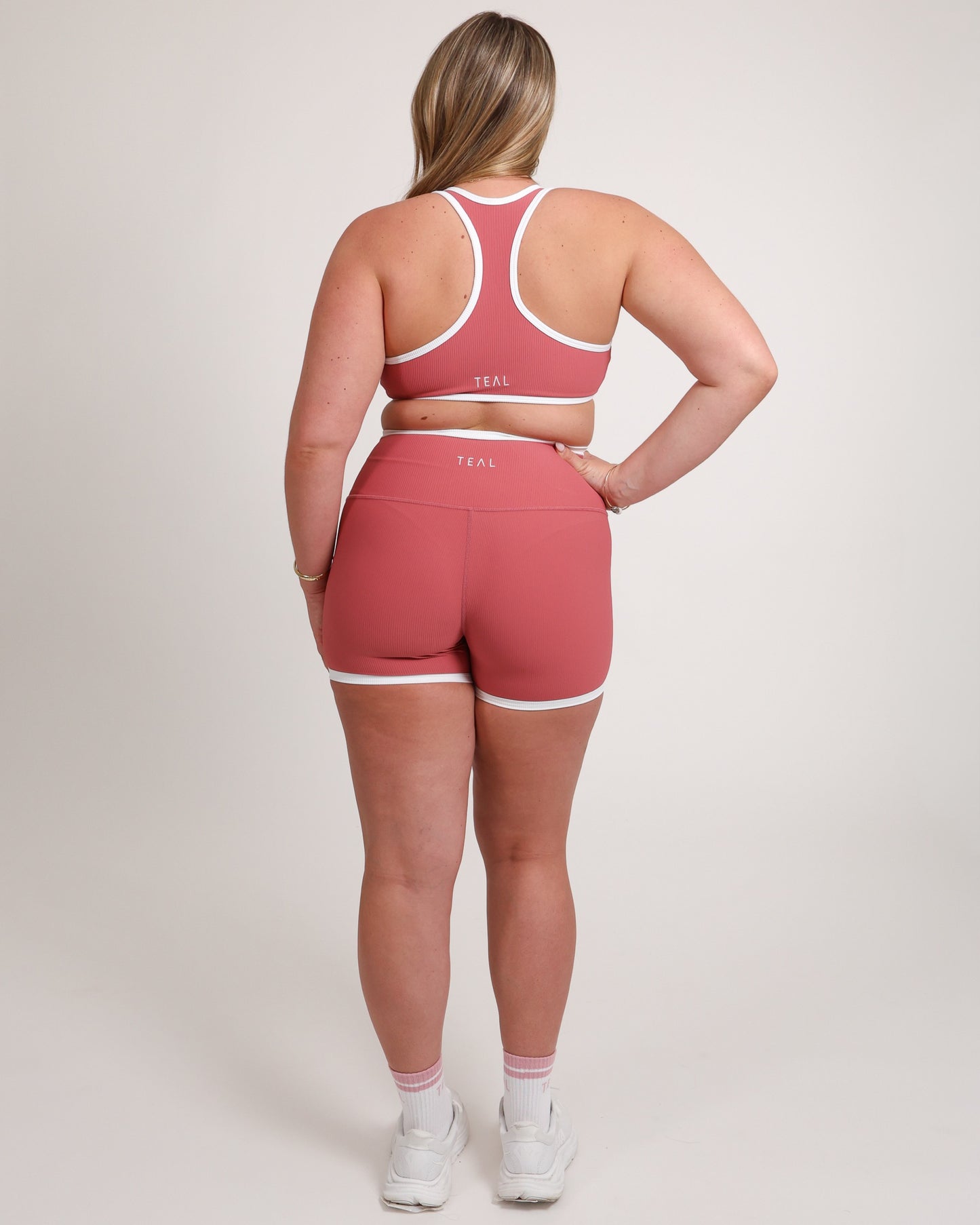 3" Biker Short in Ribbed Coral Pink