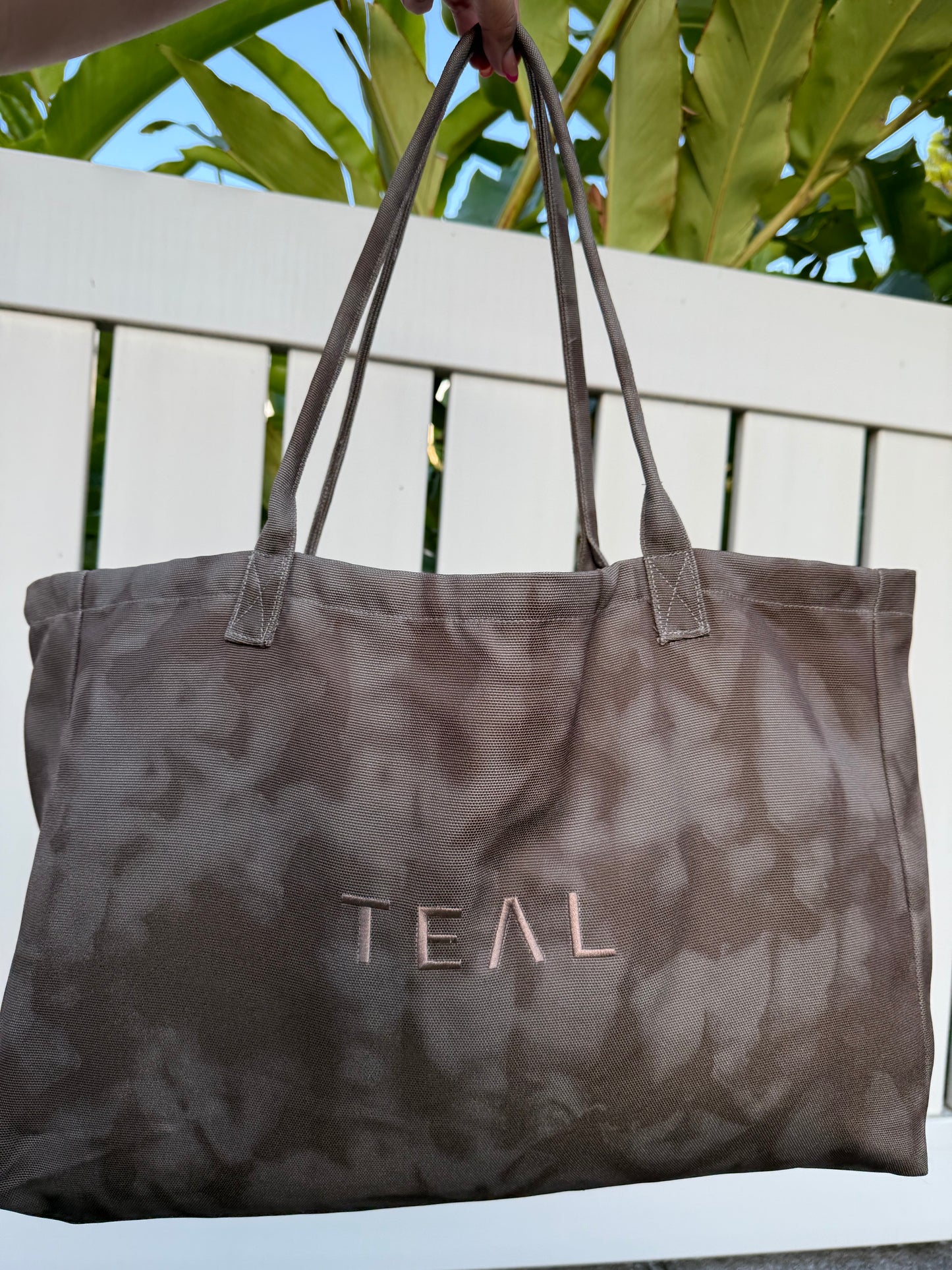 Teal Canvas Tote in Brown Shibori