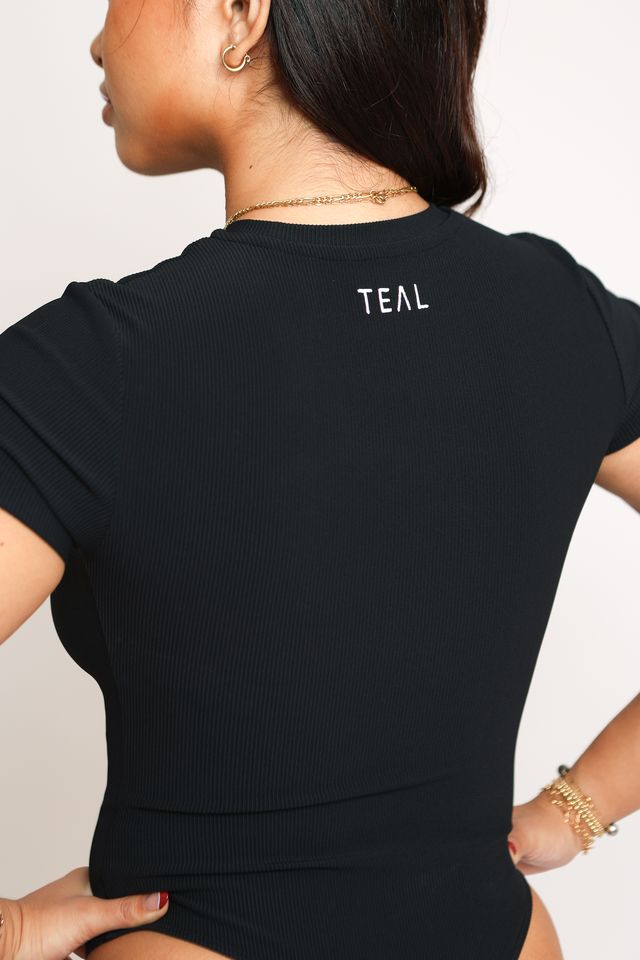T-Shirt Bodysuit in Ribbed Black