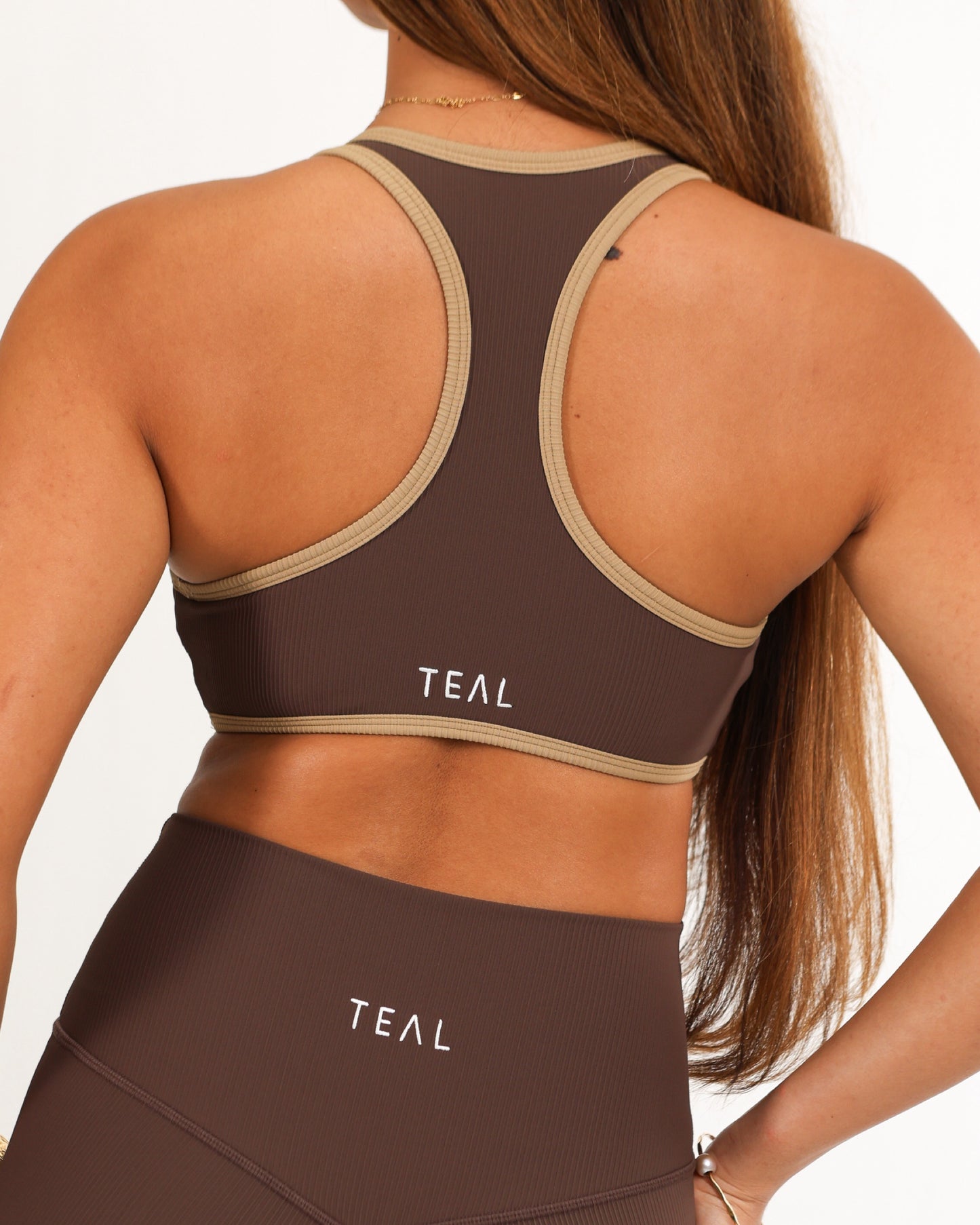 Racer Back Bra in Ribbed Mocha