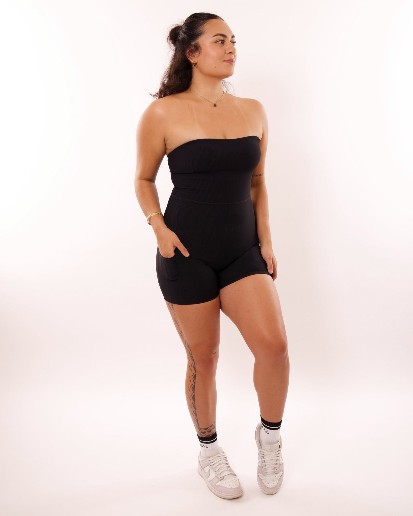 Anu Strapless Jumpsuit in Ribbed Black