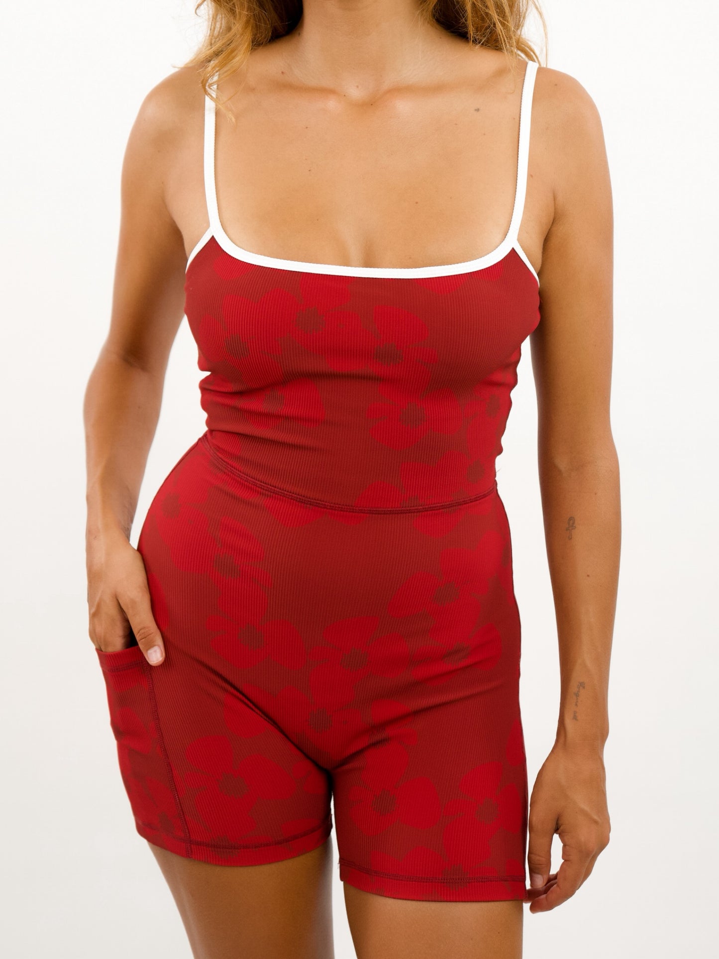 Kayla 2.0 Jumpsuit in Zinnia Red Dahlia w/ Trim
