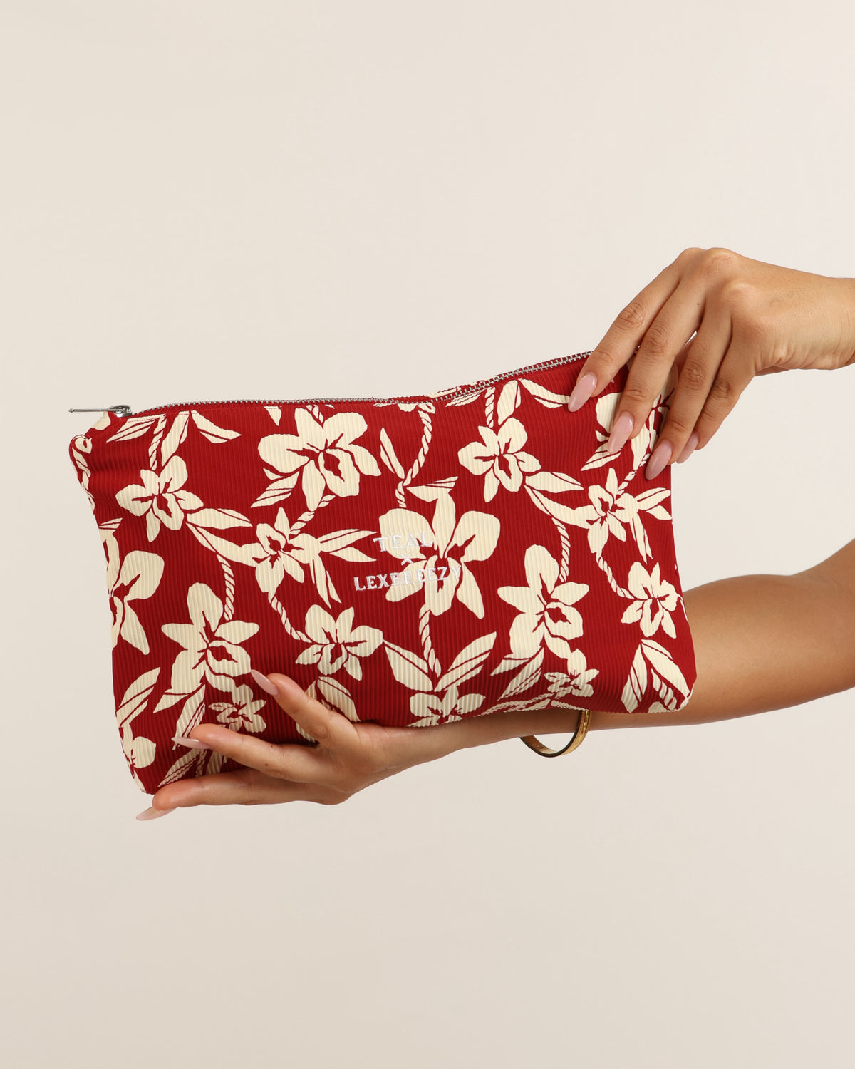 Zipper Pouch in Red Orchid Lei