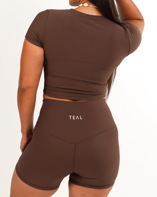 Essential 4" Biker Short in Ribbed Mocha