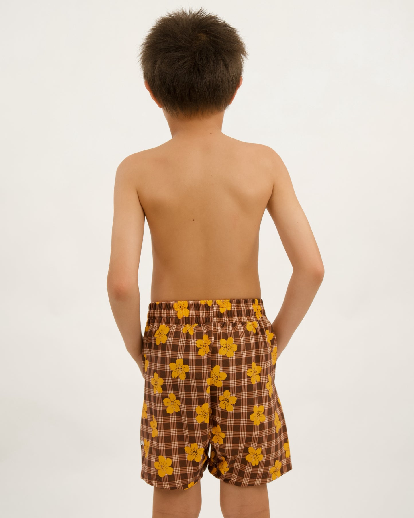 Luxe Hybrid Boy's Shorts in Brown Puakenikeni