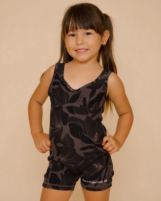 Mini Aura Jumpsuit in Magnolia - Charcoal