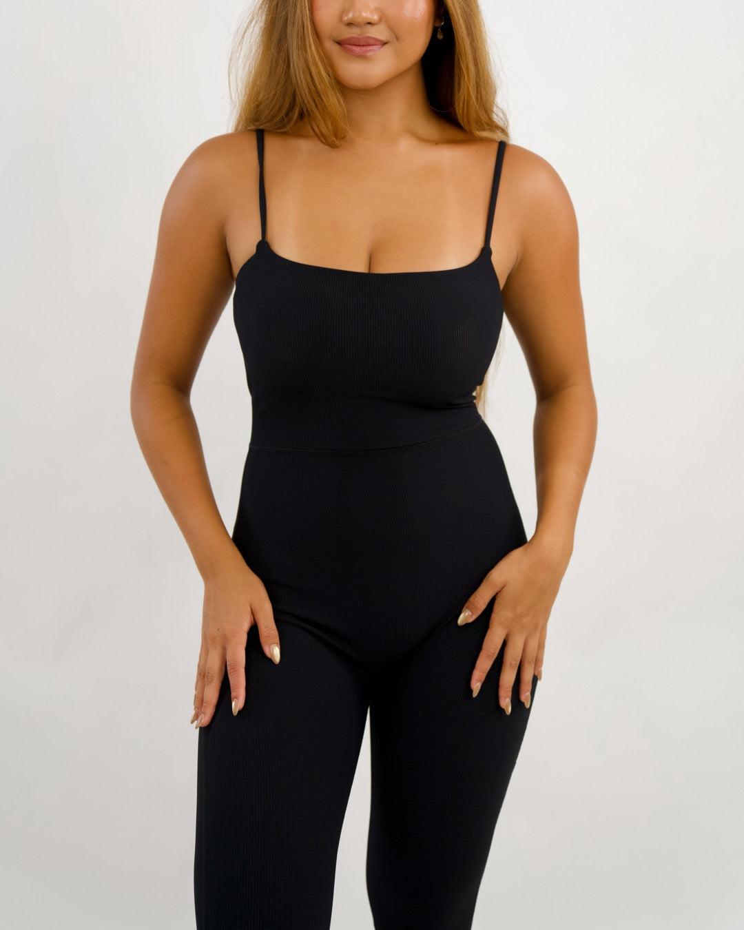 Long Kayla Jumpsuit in Ribbed Black