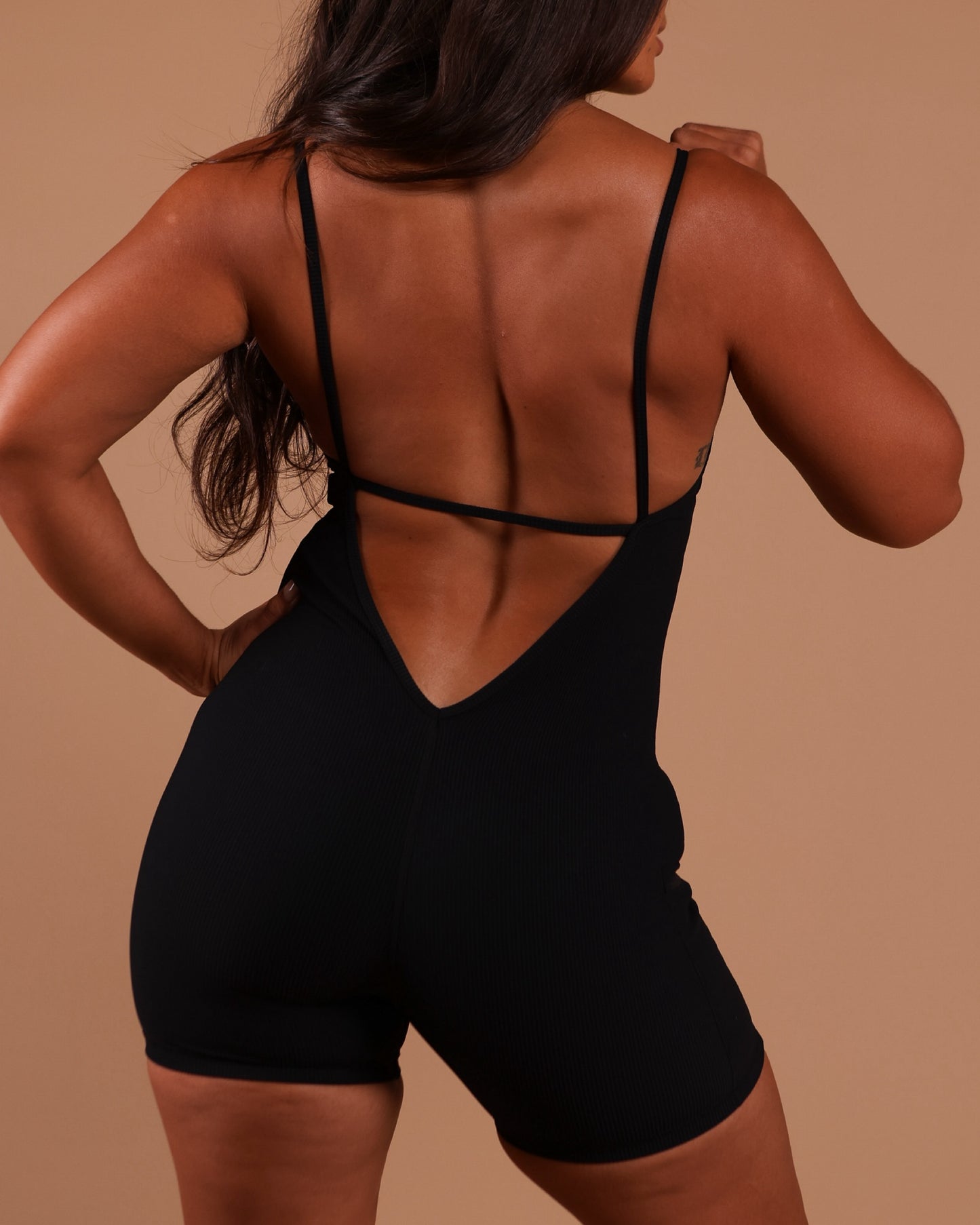 NEW Azure V-Back Jumpsuit in Ribbed Black