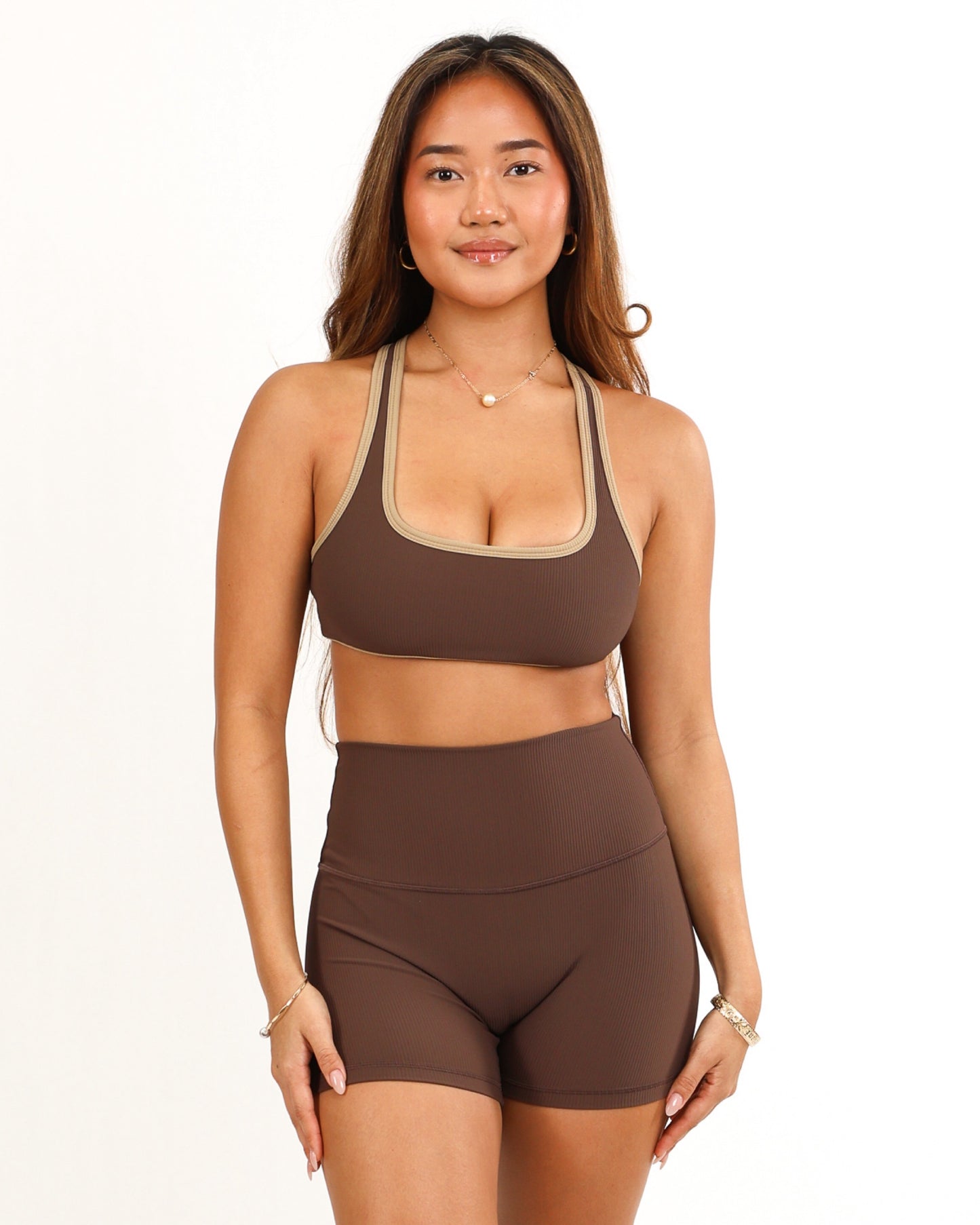 Racer Back Bra in Ribbed Mocha