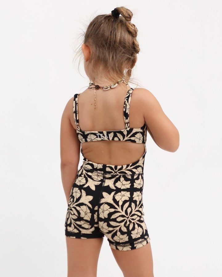 Mini Kayla Jumpsuit in Black Puakenikeni Quilt