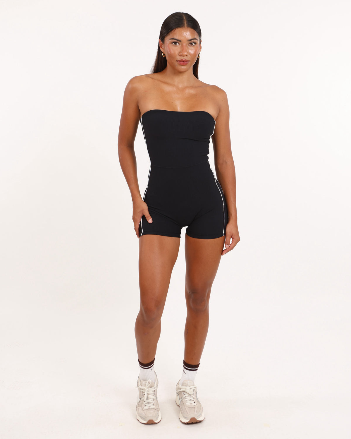Anu Strapless 2.0 Jumpsuit in Black Ribbed