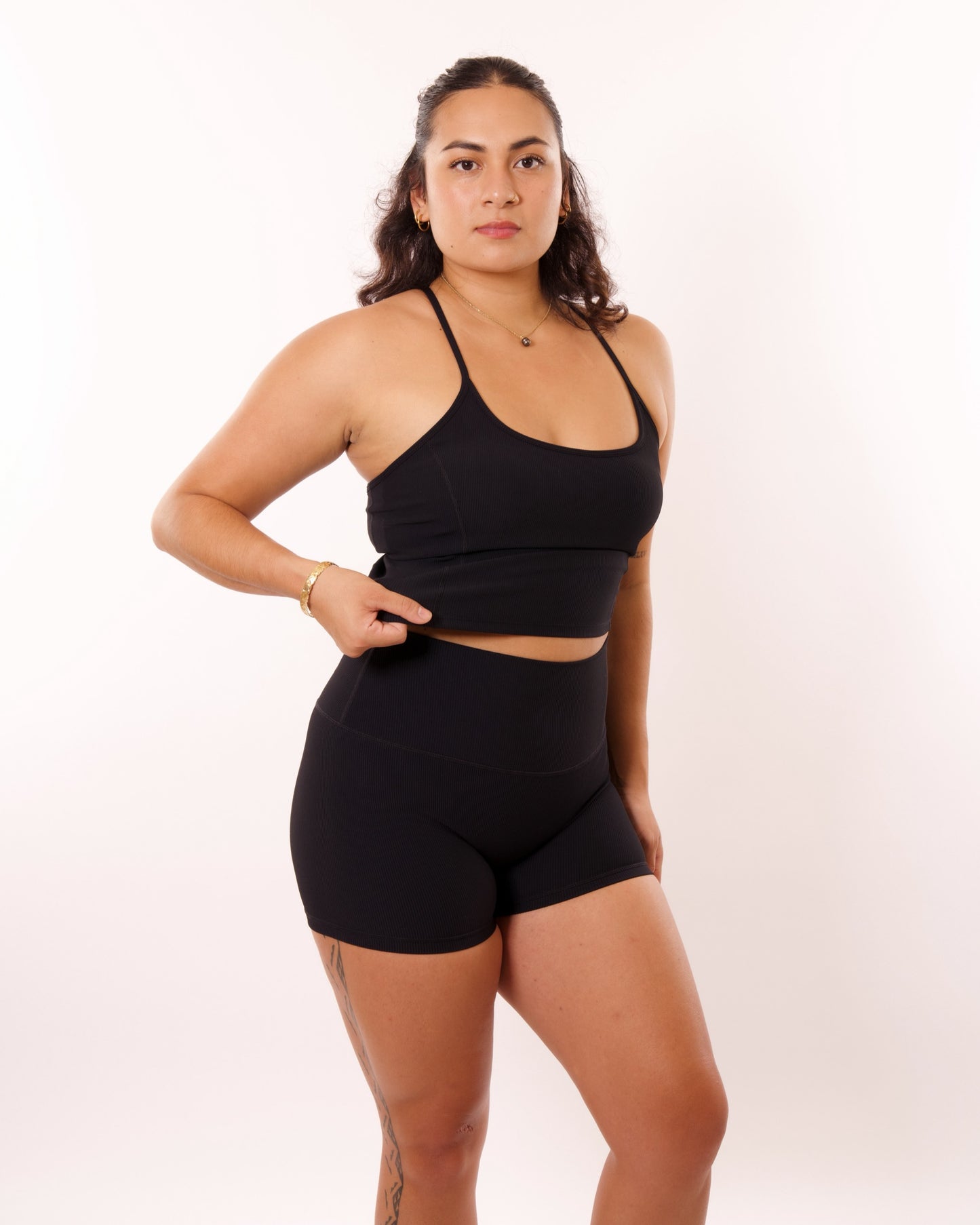 Ave Crop Tank in Ribbed Black