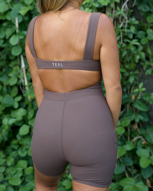 Thick Kayla Jumpsuit in Ribbed Mocha