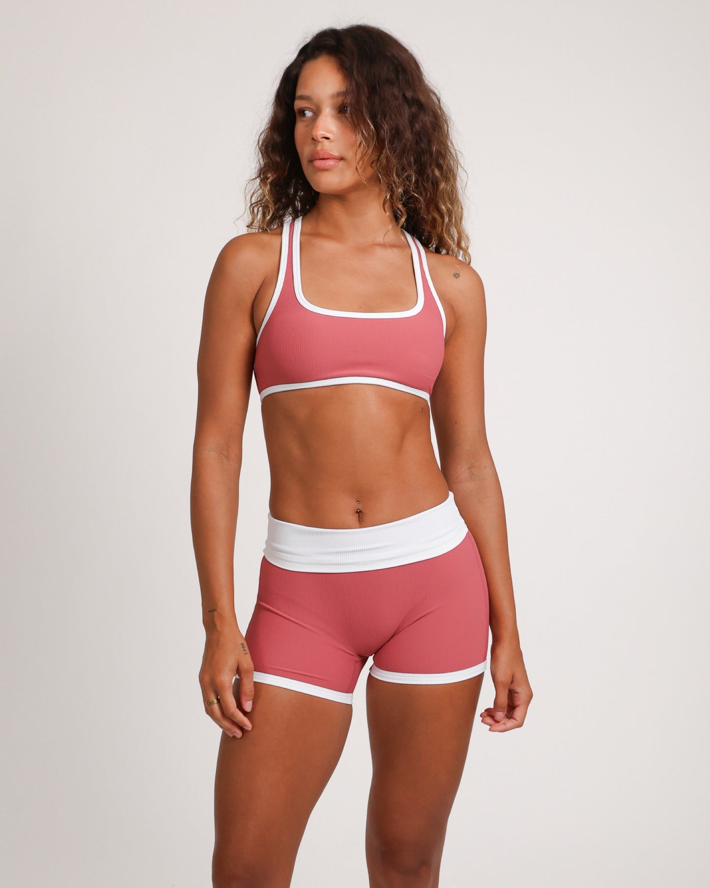3" Biker Short in Ribbed Coral Pink