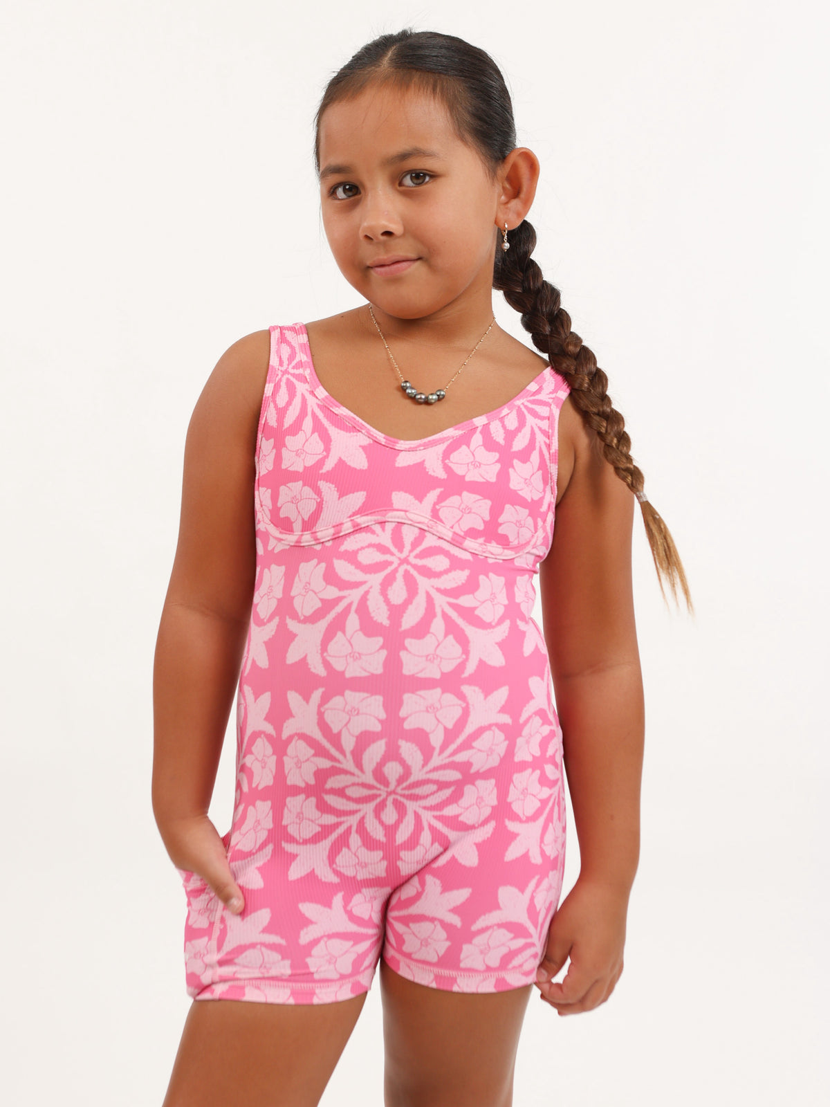 Mini Aura Jumpsuit in Pink Puakenikeni Quilt