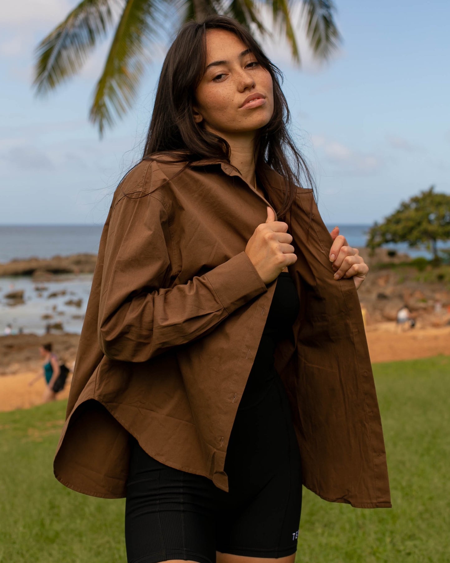 Canvas Long Sleeve Cover Up in Mocha