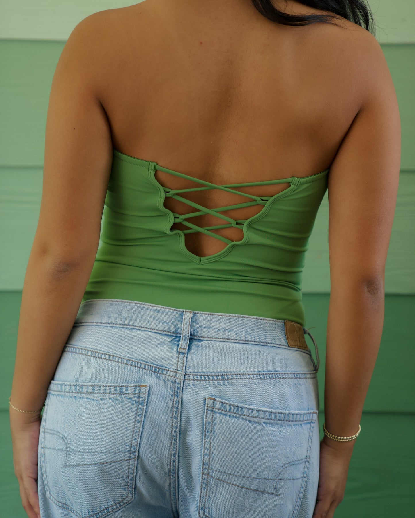 Sweetheart Strapless Bodysuit in Matcha