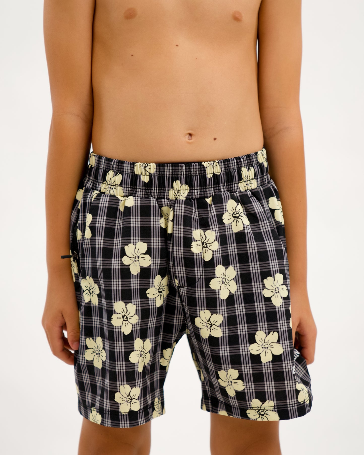 Luxe Hybrid Boy's Shorts in Black Puakenikeni