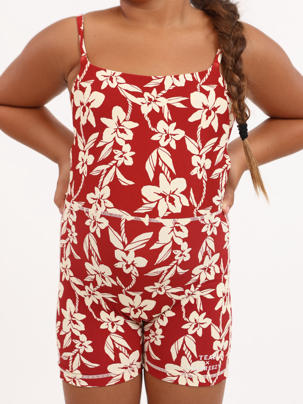Mini Kayla Jumpsuit in Red Orchid Lei