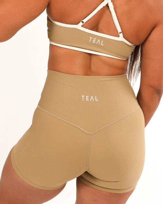 4" Biker Short in Ribbed Golden Khaki