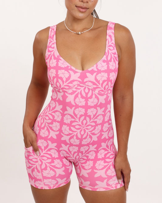 Aura Jumpsuit in Pink Puakenikeni Quilt