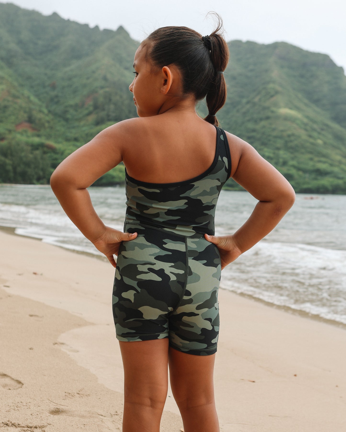 Mini One Shoulder Jumpsuit in Green Camo