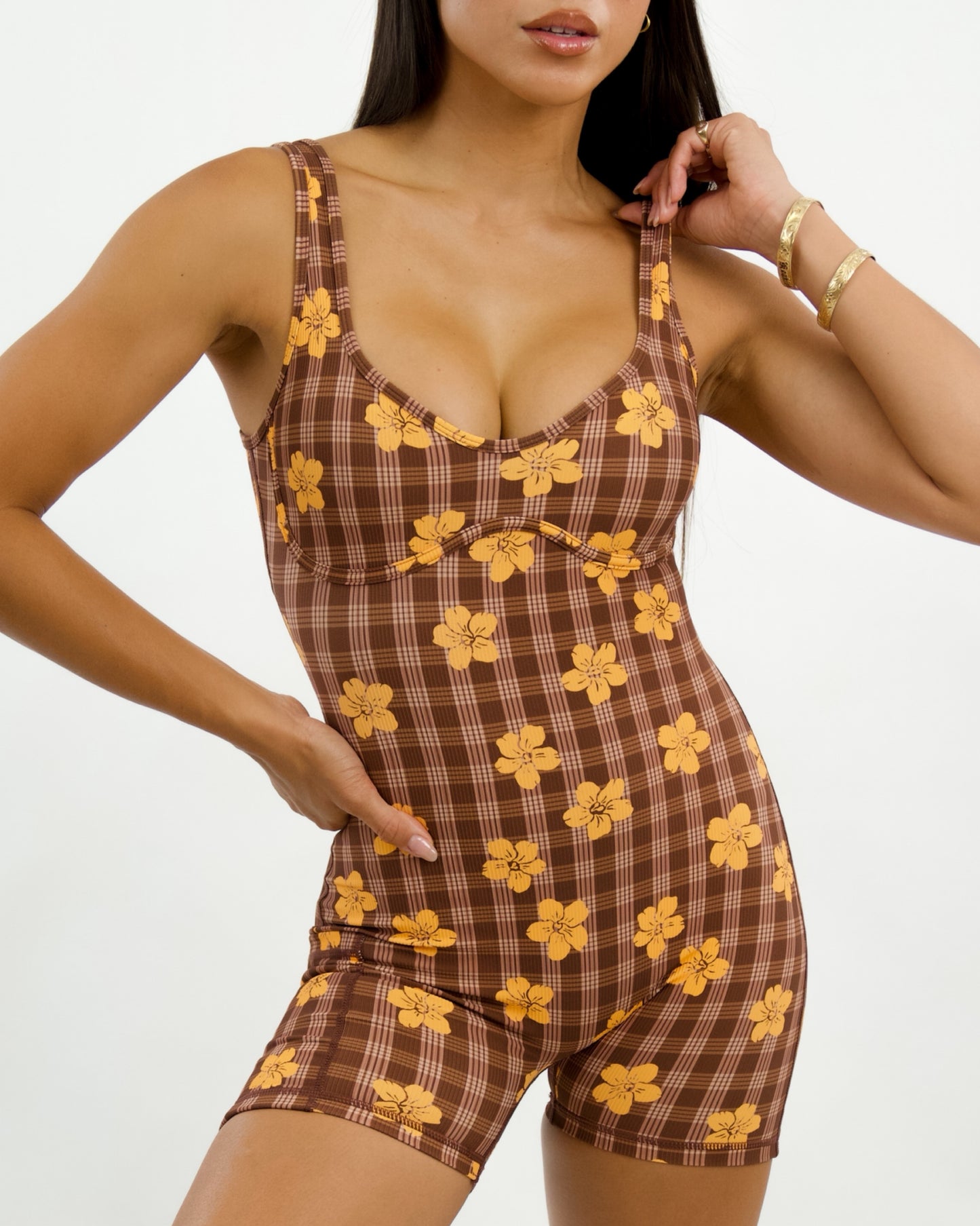 Aura Jumpsuit in Brown Puakenikeni